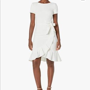 Calvin Klein Women's Ruffle Hem Belted Dress white
